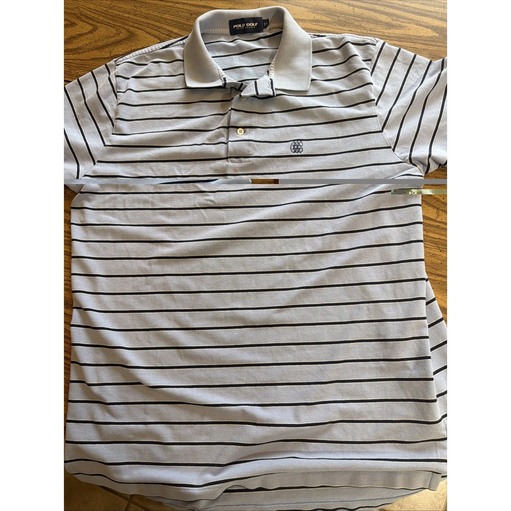 Polo Golf Ralph Lauren Mens XL Blue Striped Short Sleeve Polo Shirt Vintage